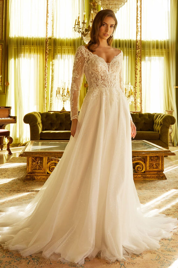 Long Sleeve Bridal Gown by GLS Gloria GL3530 - XS / Off White - Long Formal Dresses