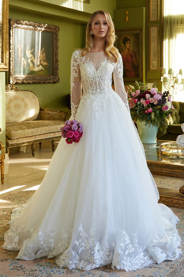 Long Sleeve Bridal Gown by GLS Gloria GL3603 - XS / Off White - Long Formal Dresses