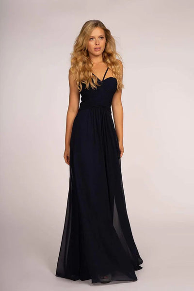 Long Sweetheart Dress with Pleated Bodice by Elizabeth K GL2607 - XS / Navy - Long Formal Dresses