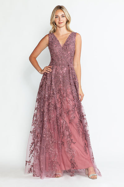 Vestido formal largo con escote en V y sin mangas, corte A, de Lenovia 8337 (Nueva colección)