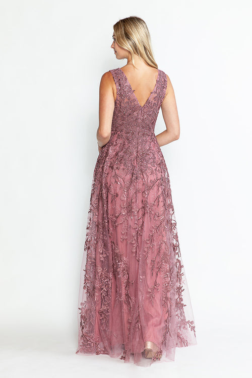 Vestido formal largo con escote en V y sin mangas, corte A, de Lenovia 8337 (Nueva colección)