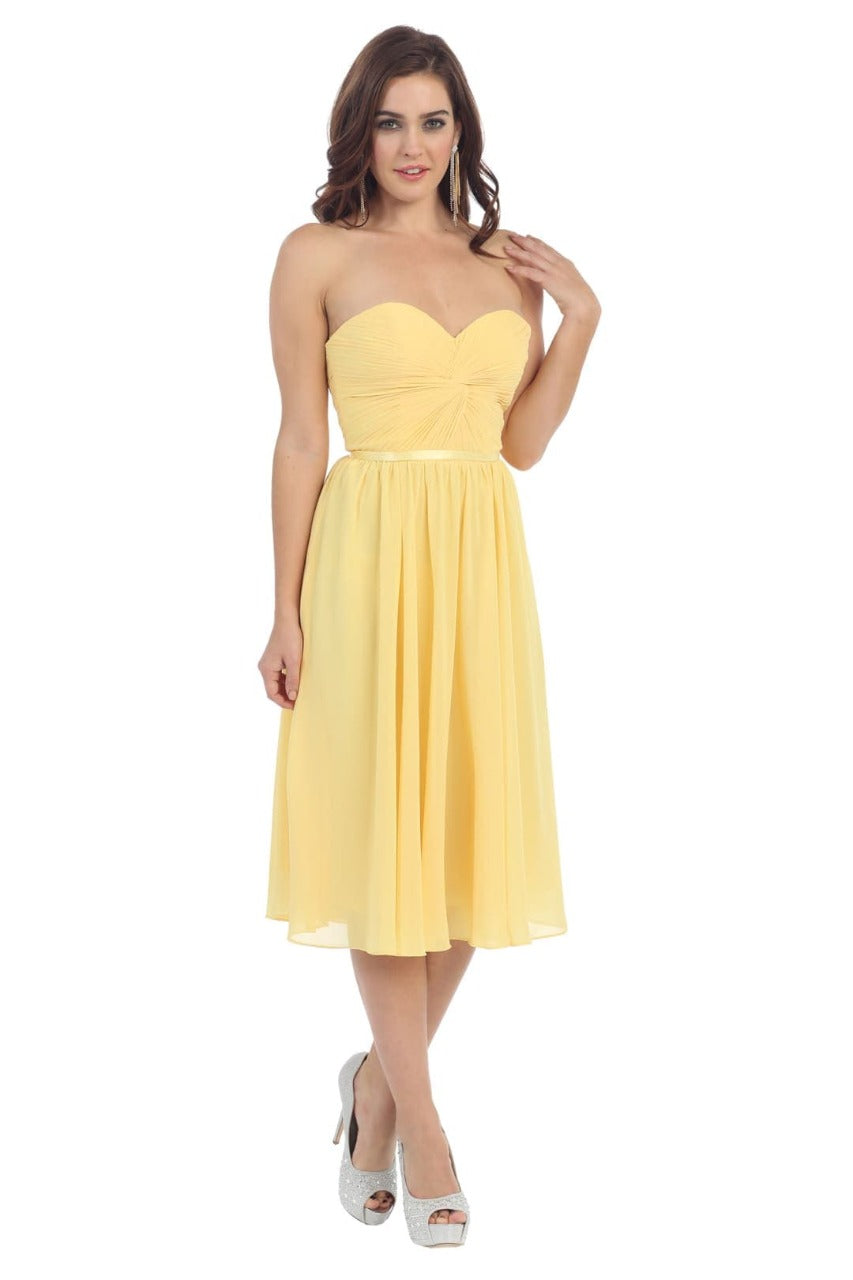 Lace Up Back Cocktail Dress - Yellow / 4