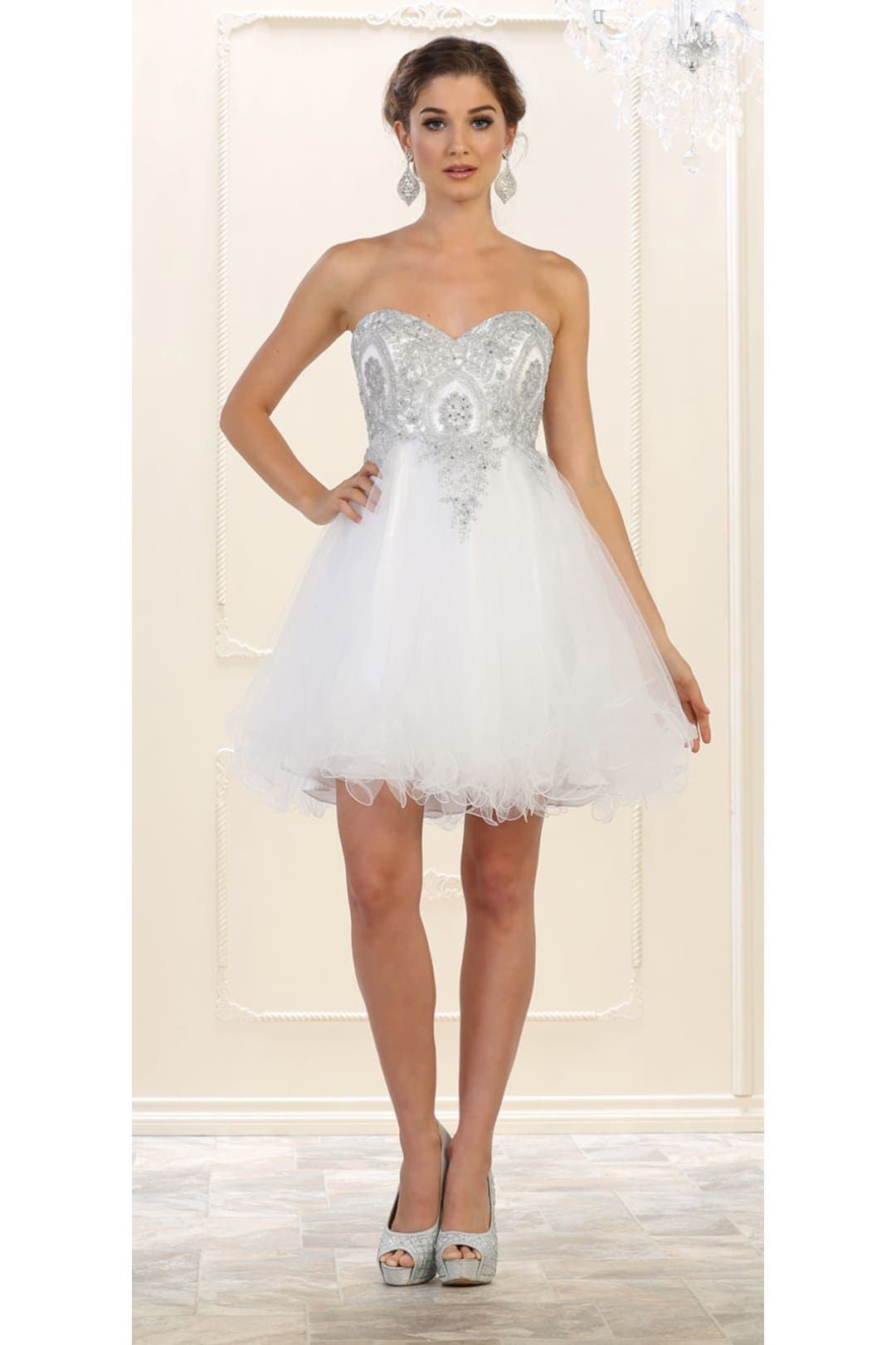 Cute Homecoming Dress - White/Silver / 8