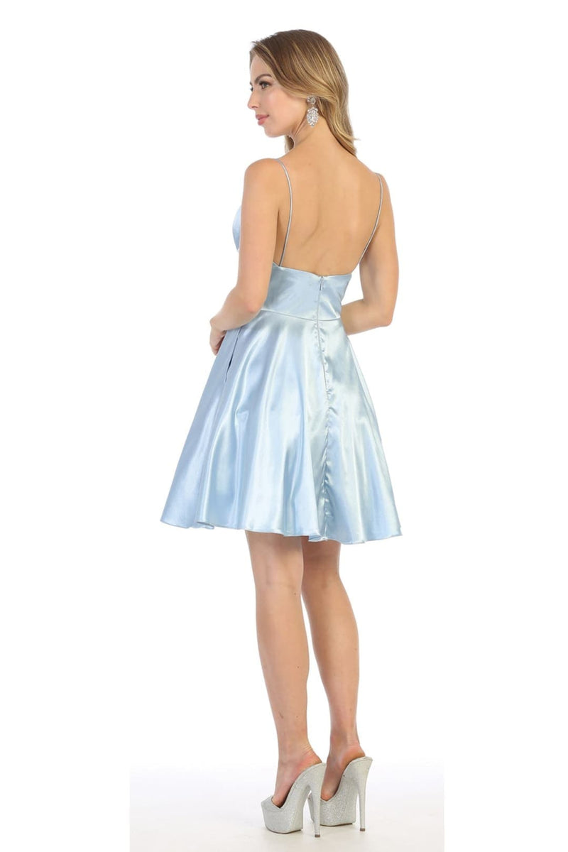 short satin dress with pockets Red Satin Homecoming Dresses with Pockets Lace up Short Party Dress SD Viniodress
