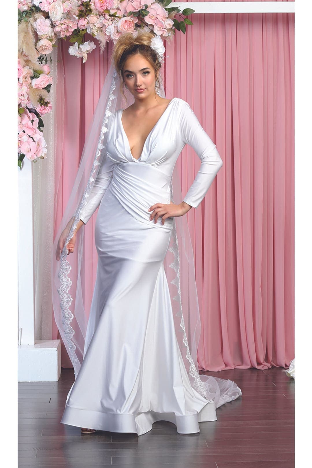 Long Sleeve Bodycon Dress - WHITE / 4