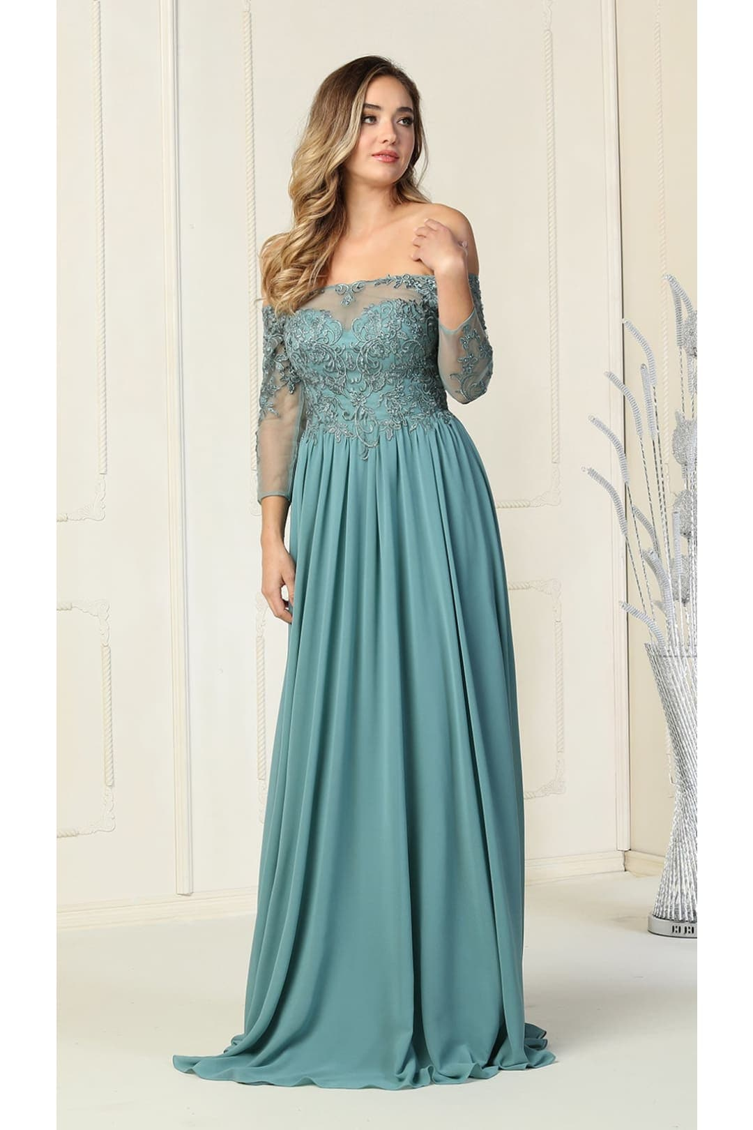 Embroidered Plus Size Formal Gown