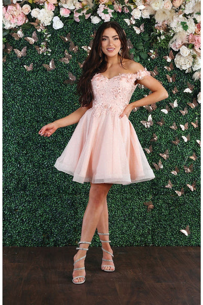 Floral Applique Cocktail Dress - BLUSH / 2