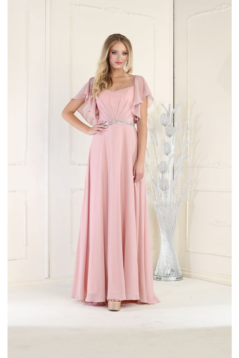 May Queen MQ1972 Bell Sleeve Long Chiffon A-Line Evening Dress