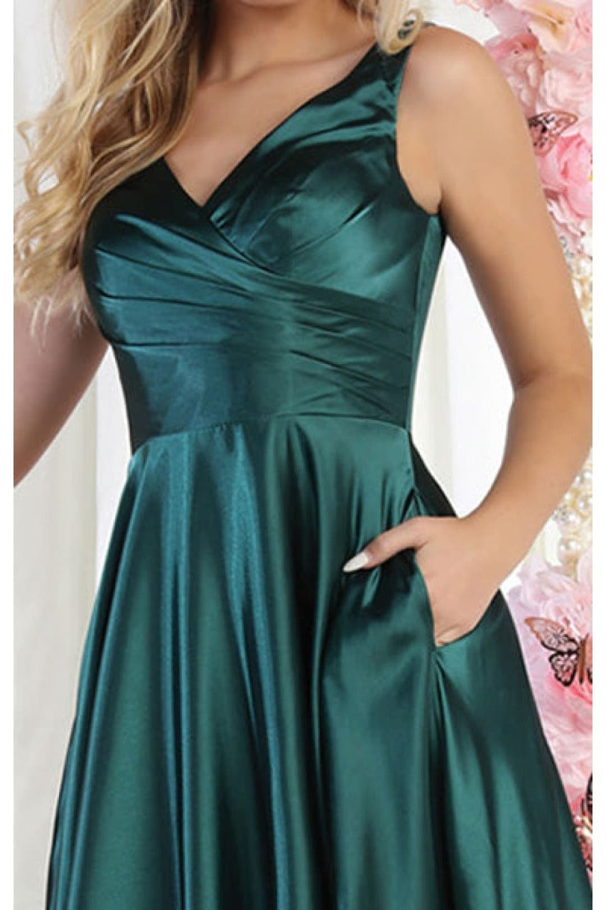 May Queen MQ1994 Side Pockets Satin Bridesmaids Dress - Dress