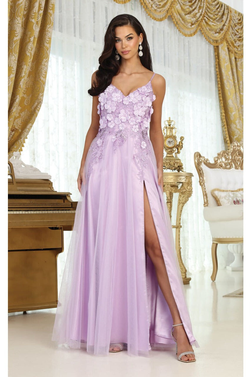 May Queen MQ2016 Sleeveless 3D Floral Embellished Pageant Evening Gown - LILAC / 4 - Dress