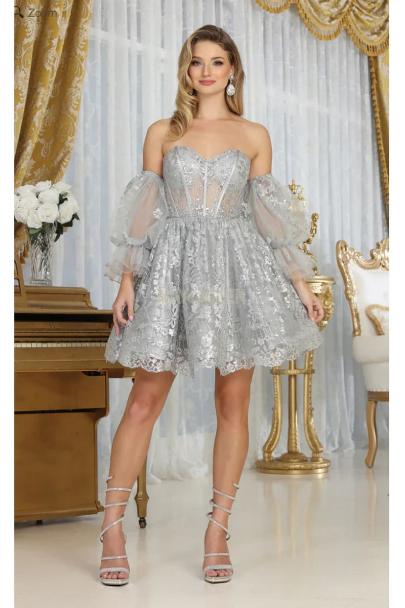 Silver Graduation Dress | Commencement Ceremony Party Outfit by MQ2041 Silver / 12 Silver Graduation Dress | Commencement Ceremony Party Outfit by MQ2041 Silver / 12