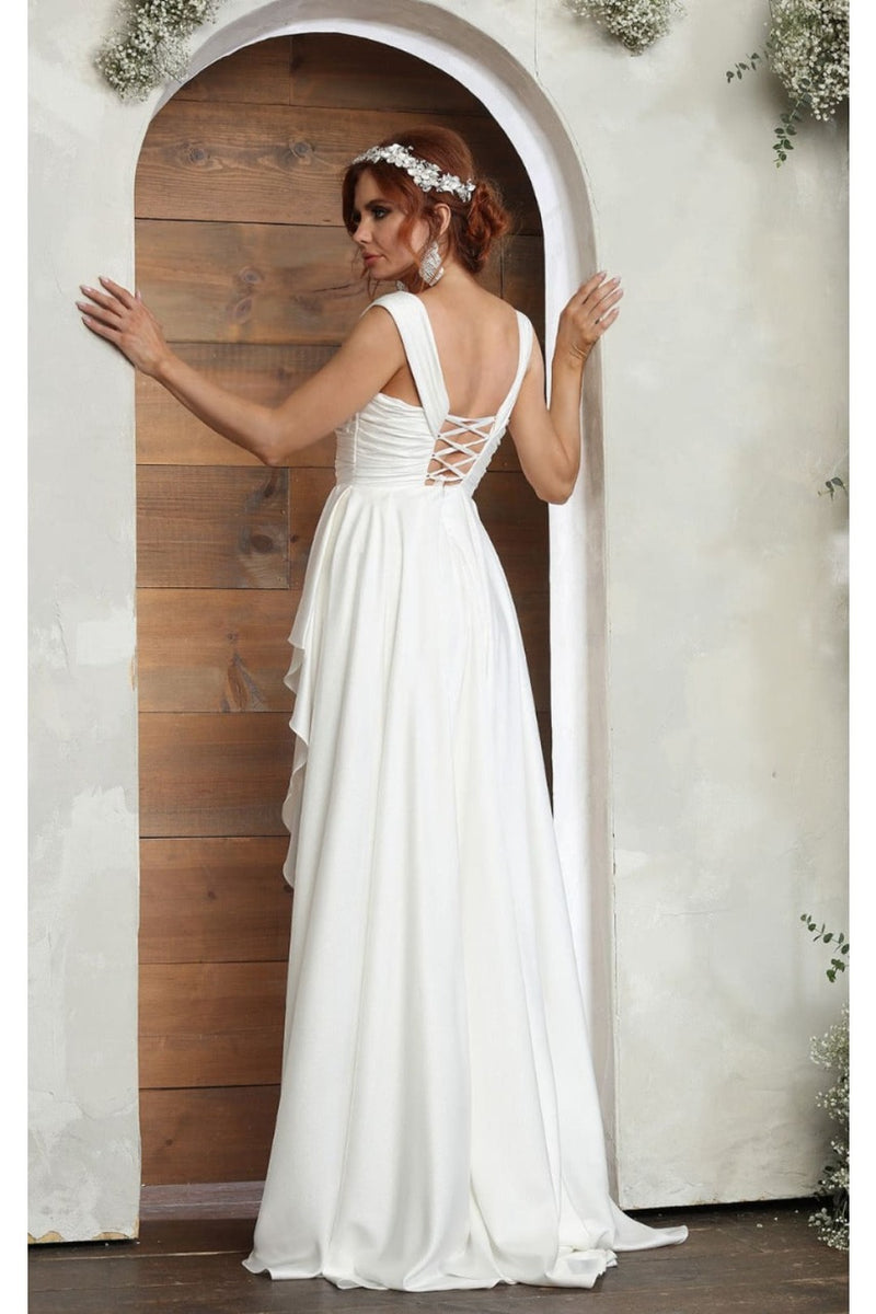 ivory ruched wedding dress Wedtrend Women Ivory Wedding Dress with Slit V-Neck Ruched Ruffled Mermaid Bridal Dress, Ivory / US18W