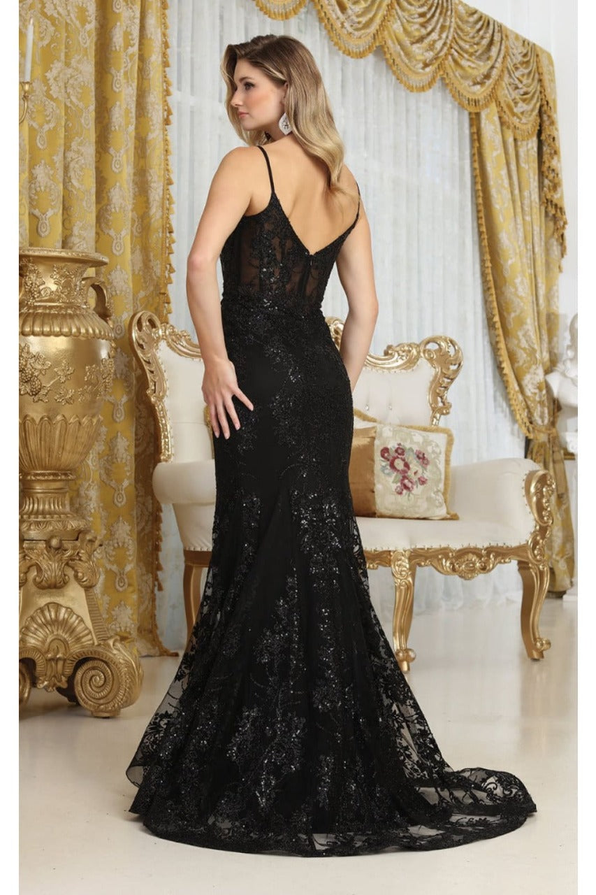 May Queen MQ2061 V-Neck Glitter Pageant Long Gown - Dress