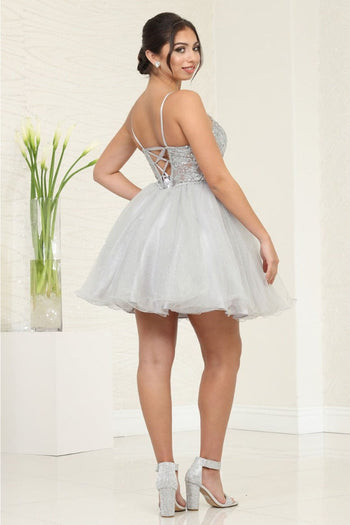 May Queen MQ2082 A-Line Glitter Spaghetti Strap Party Dress - SILVER / 2 - Dress