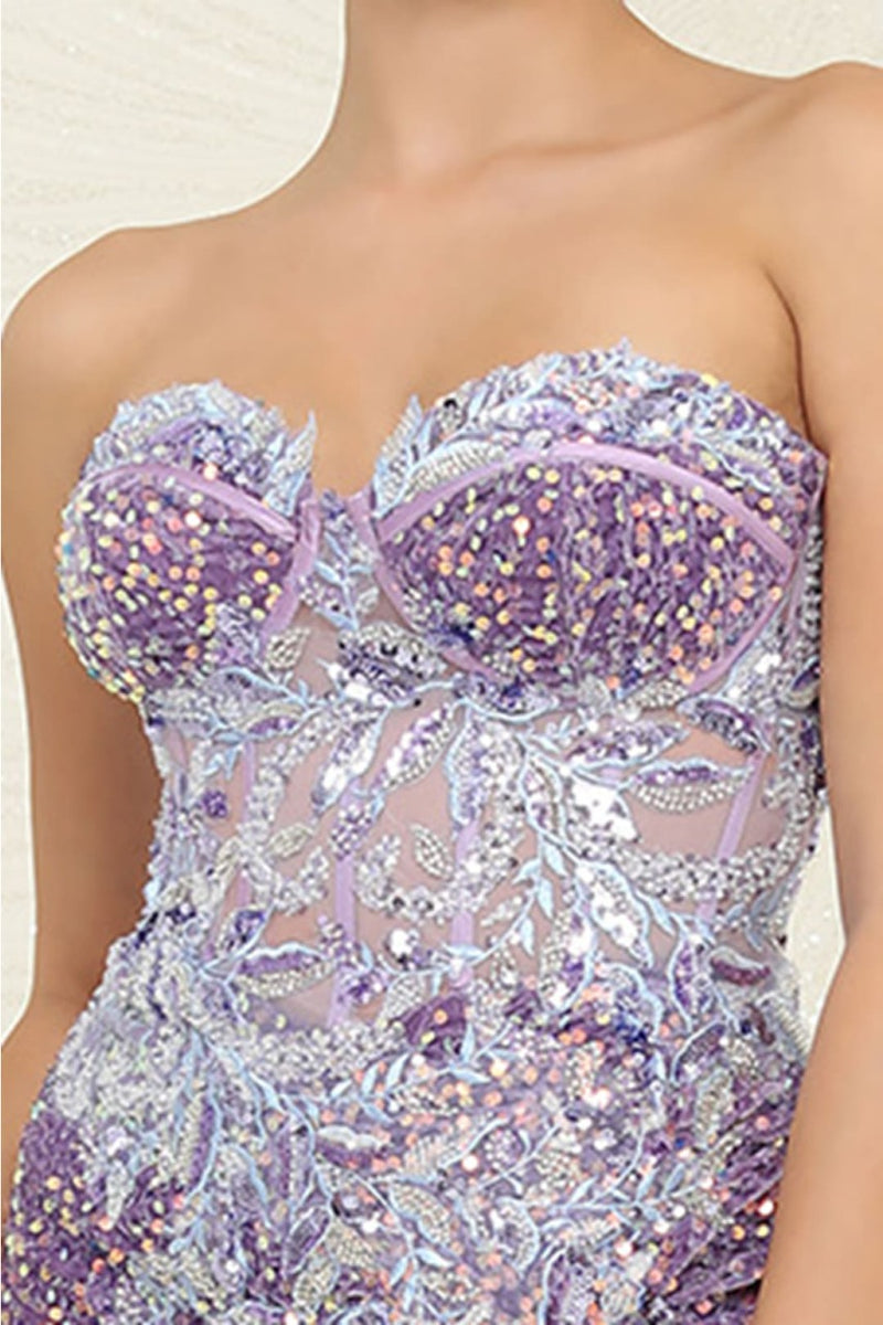 Victorian Lilac Homecoming Dress Sequin Short Cocktail Style MQ2098