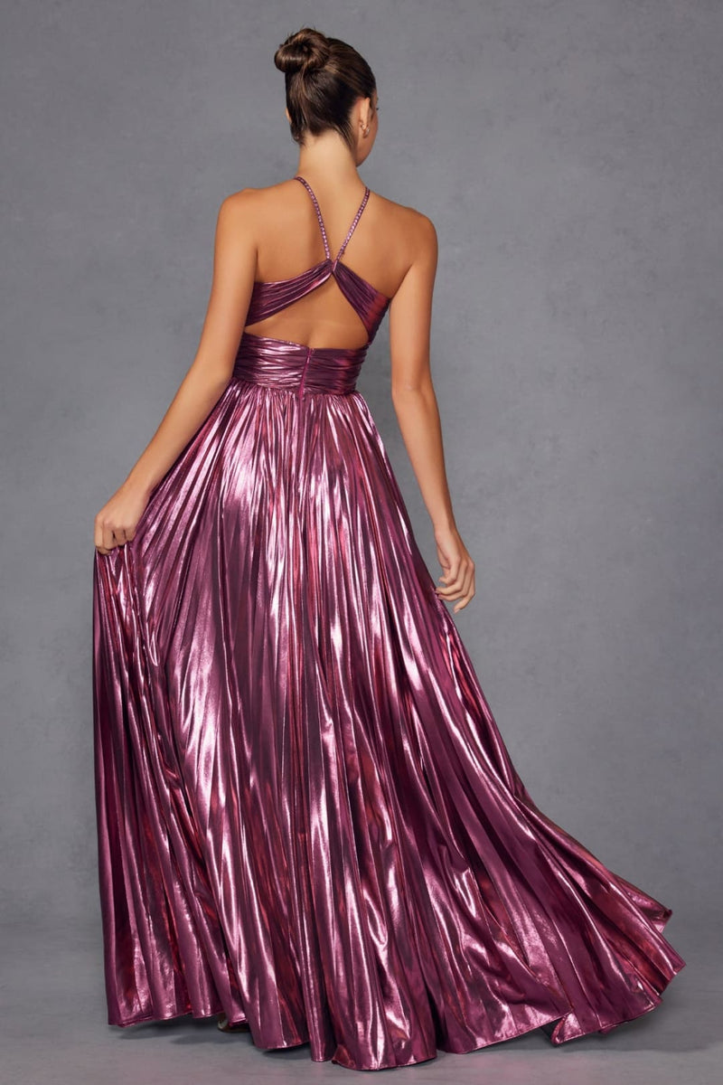 Metallic Long Halter A-line Dress by Juliet JT2503A Metallic Long Halter A-line Dress by Juliet JT2503A