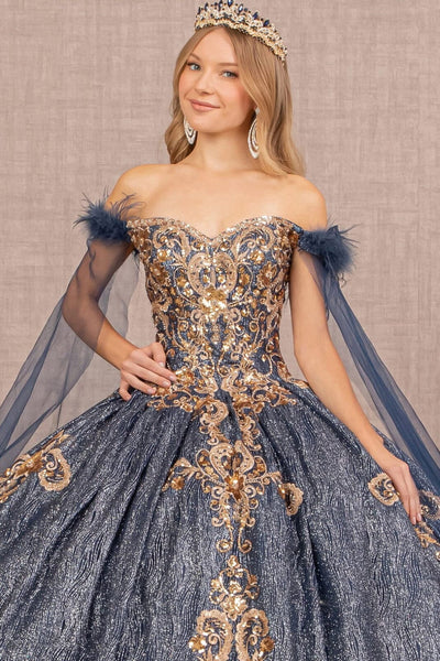 Metallic Off Shoulder Ball Gown by Elizabeth K GL3107 - Quinceanera Dresses