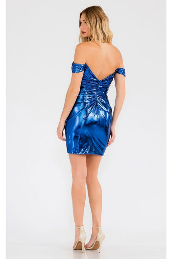 Metallic Off-Shoulder Short Dress by Juliet JT945K - Dress