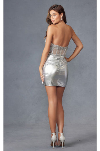 Metallic Strapless Corset Dress by Juliet JT938R - Dress