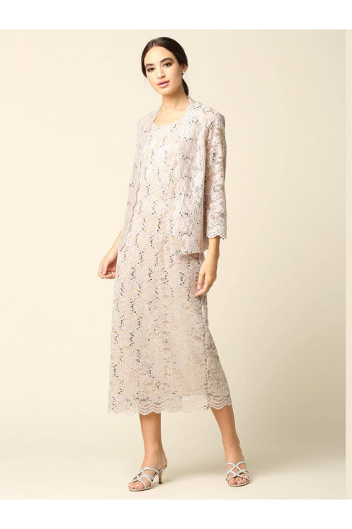 Mother of the Bride Formal Lace Jacket Dress - The Dress Outlet Eva Fashion