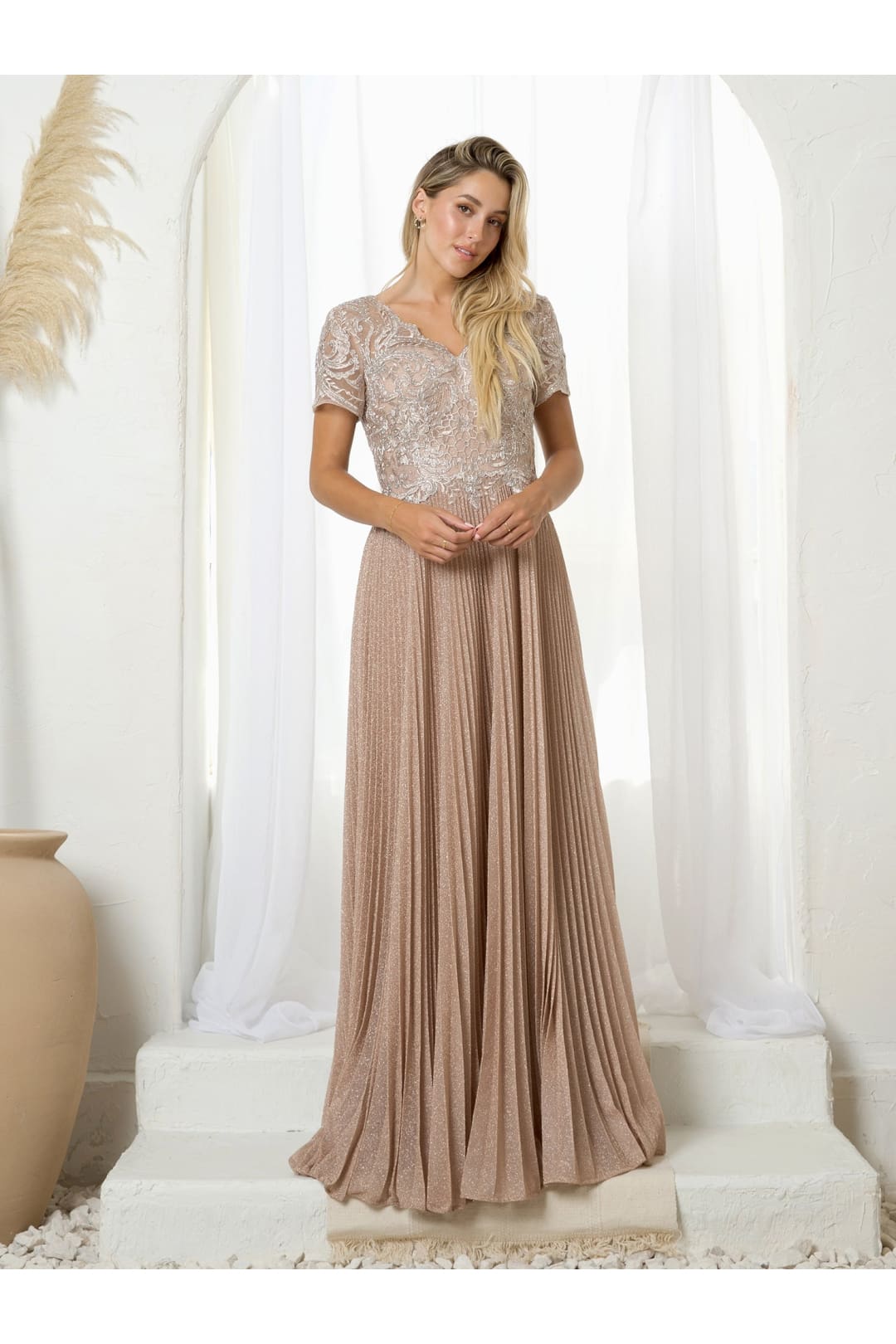 Mother of the Bride Dresses Mother of the Bride Long Formal Metallic Dress Mocha