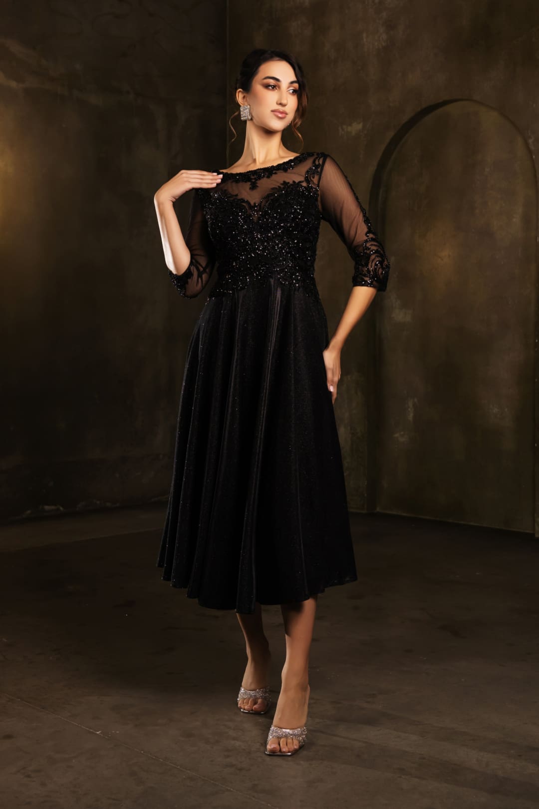 Mother of the Groom Sequin A-Line Cocktail Dress By May Queen MQ2124 - BLACK / M - Dress