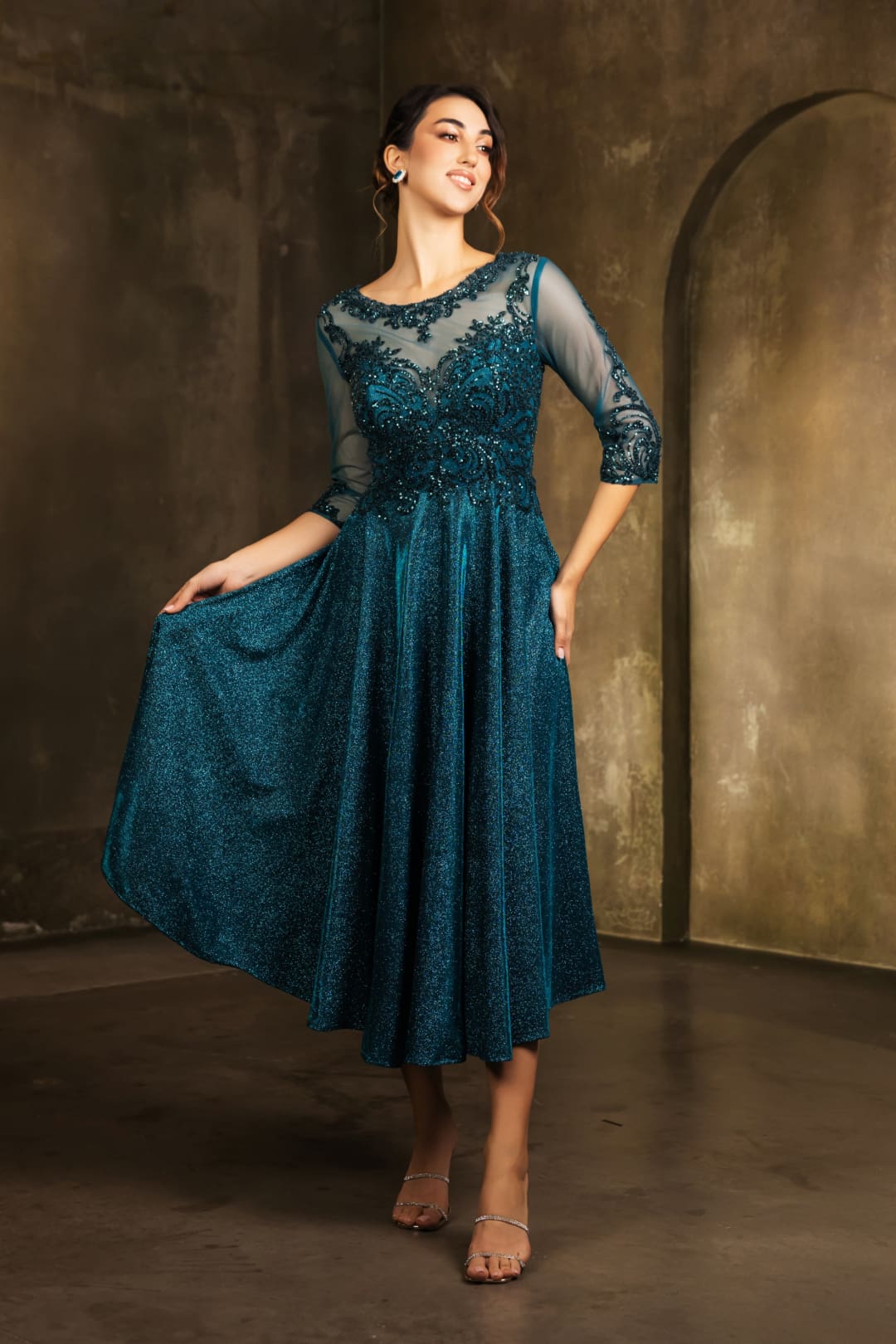Mother of the Groom Sequin A-Line Cocktail Dress By May Queen MQ2124 - TEAL BLUE / M - Dress