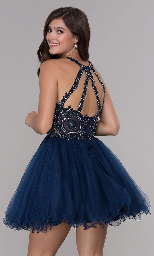 Vestido babydoll corto y elegante con cuentas para el regreso a casa – B652