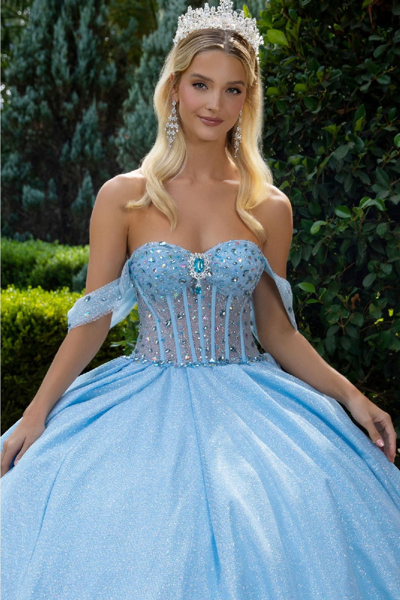 Off The Shoulder Floral Corset Green A Line Ball Dress main image 1