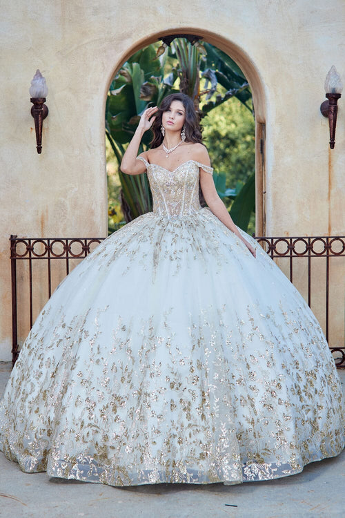 Off Shoulder Puff Sleeve Ball Gown by Bella Princess PQ1041