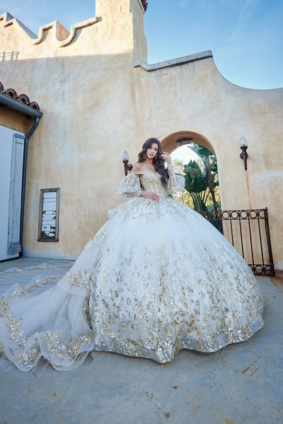 Off Shoulder Puff Sleeve Ball Gown by Bella Princess PQ1041