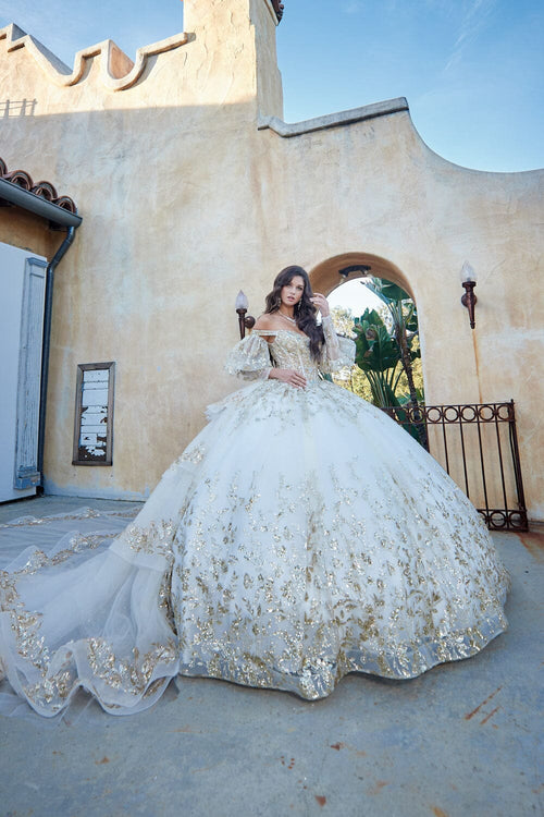 Off Shoulder Puff Sleeve Ball Gown by Bella Princess PQ1041