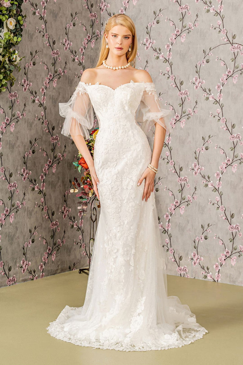 off the shoulder short sleeve wedding dress Off Shoulder Short Sleeve Bridal Gown by GLS Gloria GL3479