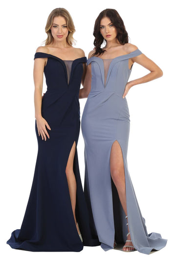 Off The Shoulder Formal Long Gown - NAVY BLUE / 4
