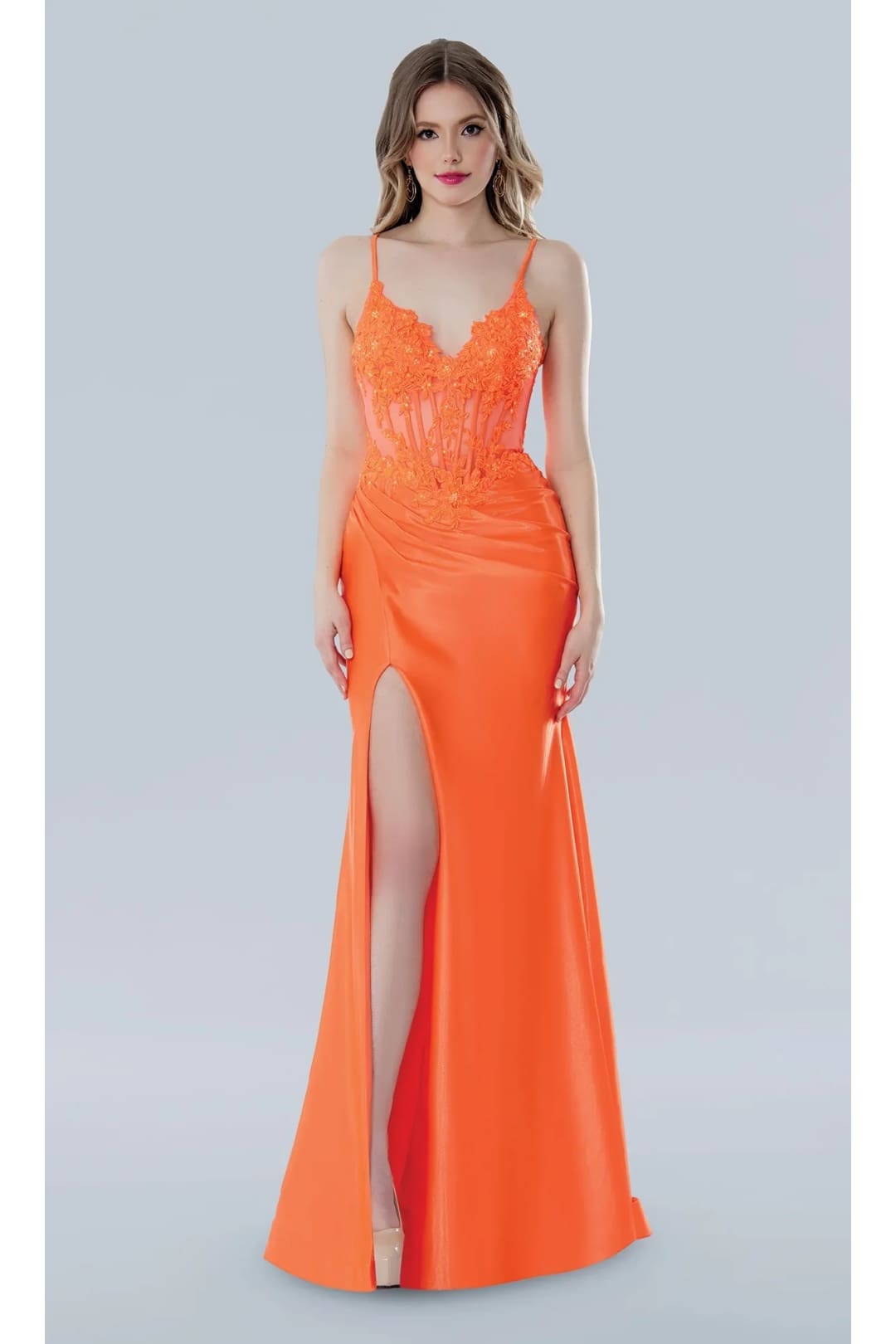 Orange Prom Dress Corset Formal Evening Gown Stella Couture 25133 - Orange / 2 - Dresses