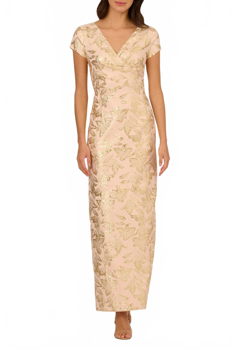 Adrianna Papell Champagne Gold Long Evening Dress