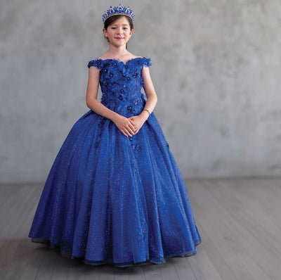 Girls 3D Floral Off-Shoulder Gown by Calla WB101