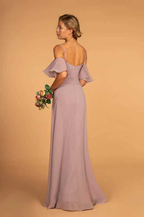 Pleated Long Cold Shoulder Chiffon Dress by Elizabeth K GL2615 - Long Formal Dresses