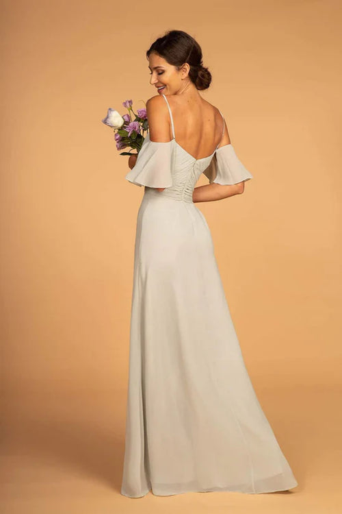 Pleated Long Cold Shoulder Chiffon Dress by Elizabeth K GL2615 - Long Formal Dresses