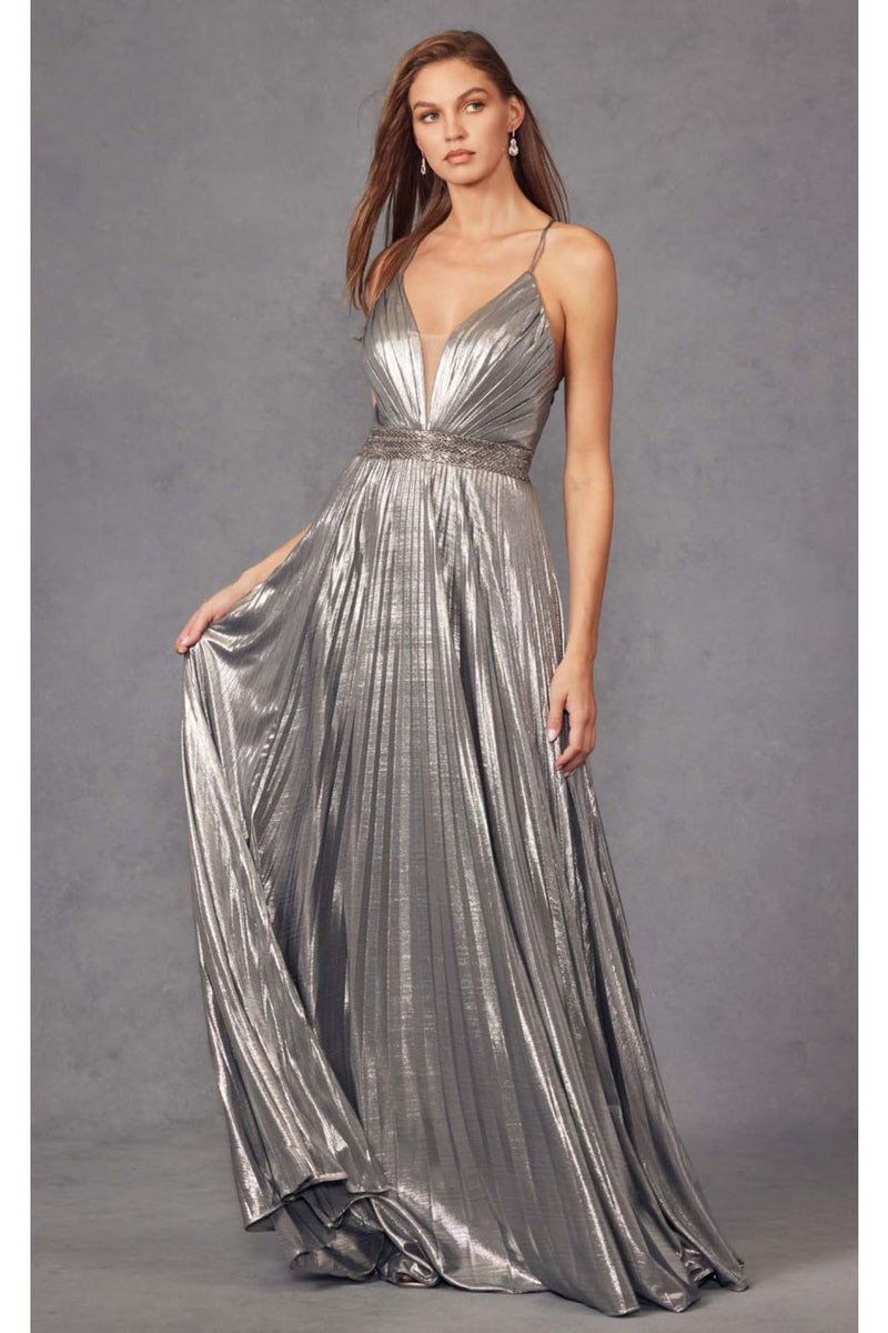 pleated metallic satin dress Pleated Metallic Satin Gown