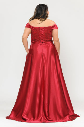 Vestido largo bordado con hombros descubiertos, talla grande, de Poly USA W1064