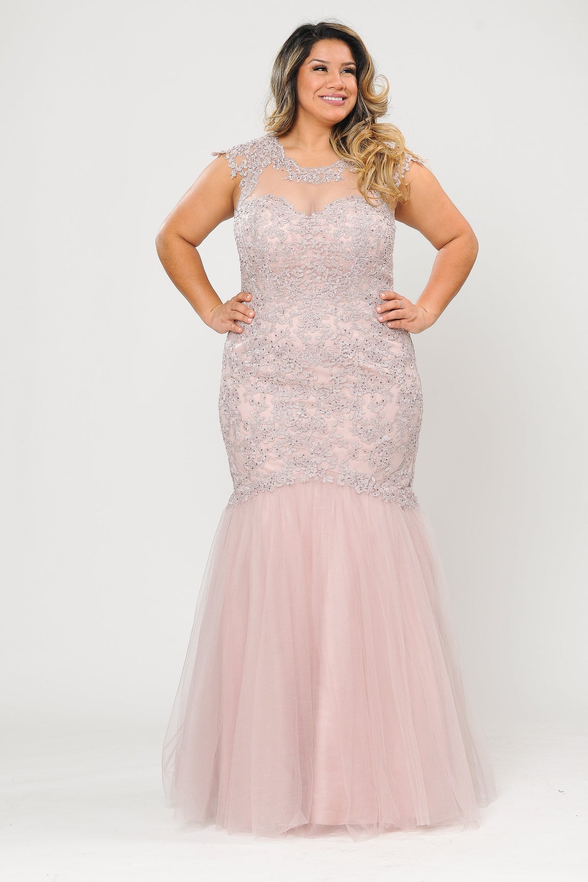Vestido de sirena bordado de talla grande de Poly USA W1084