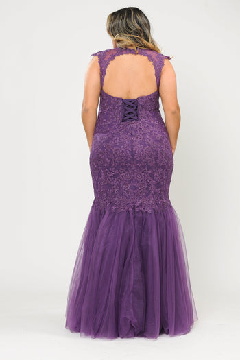 Poly USA W1084 Plus Size Embroidered Mermaid Dress