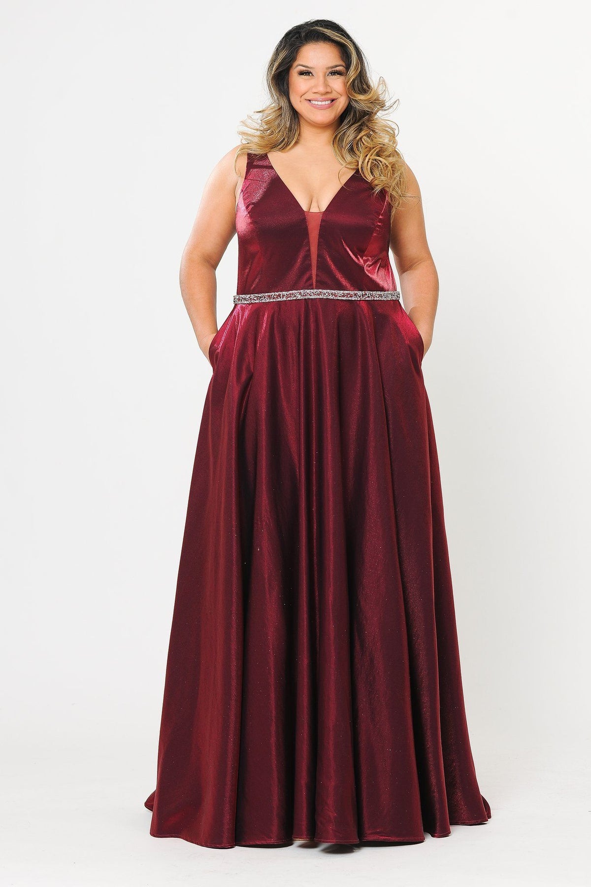 Poly USA Burgundy Long Formal Dresses