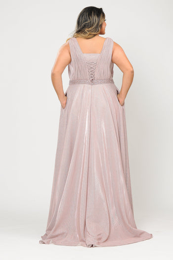 Poly USA W1082 Plus Size Long Sleeveless A-line Glitter Dress