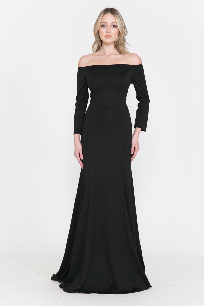 POLY USA 8378 Modest Long Sleeve Off the Shoulder Simple MOB Dress