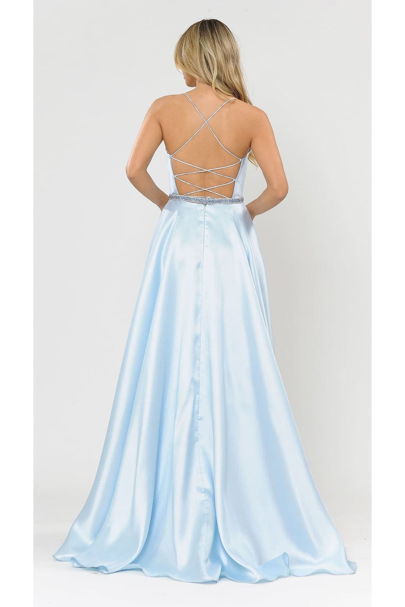 Poly USA | Ed Young 8688 Halter Criss-Cross Back Long A-Line Prom Dress with Pockets
