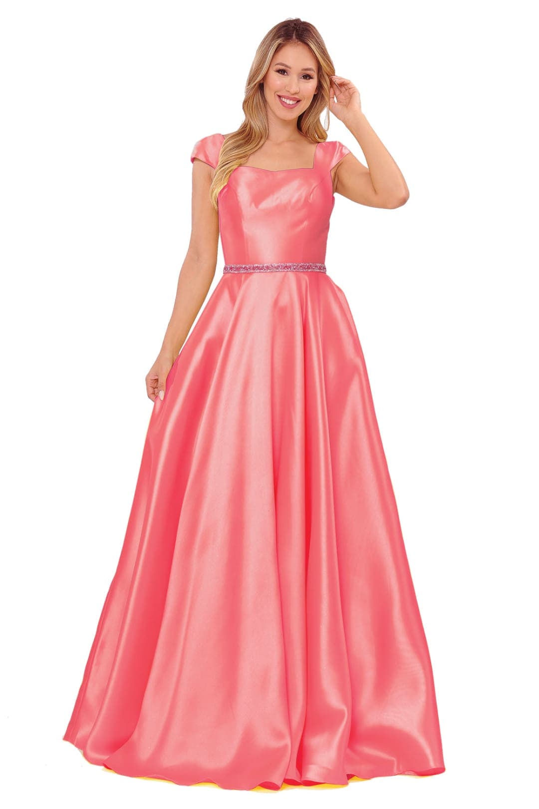 A-line Prom Formal Evening Gown - CORAL / XS