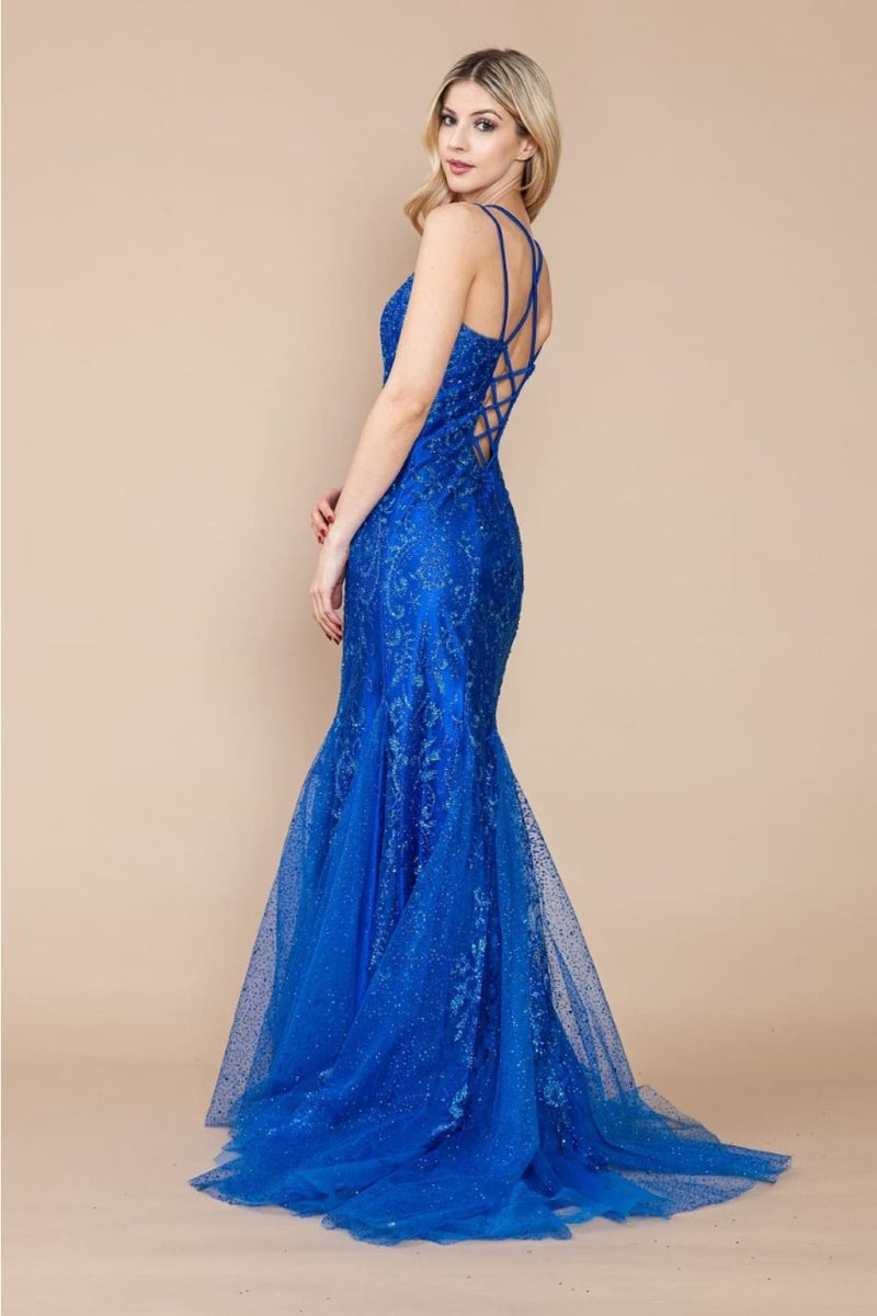 printed mermaid prom dresses Poly USA 9306 Dual Strap Glitter Mermaid Prom Gown