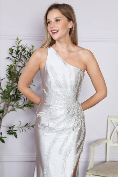 Poly USA 9358 One Shoulder Fitted Sequin Embroidery Beaded Long Dress
